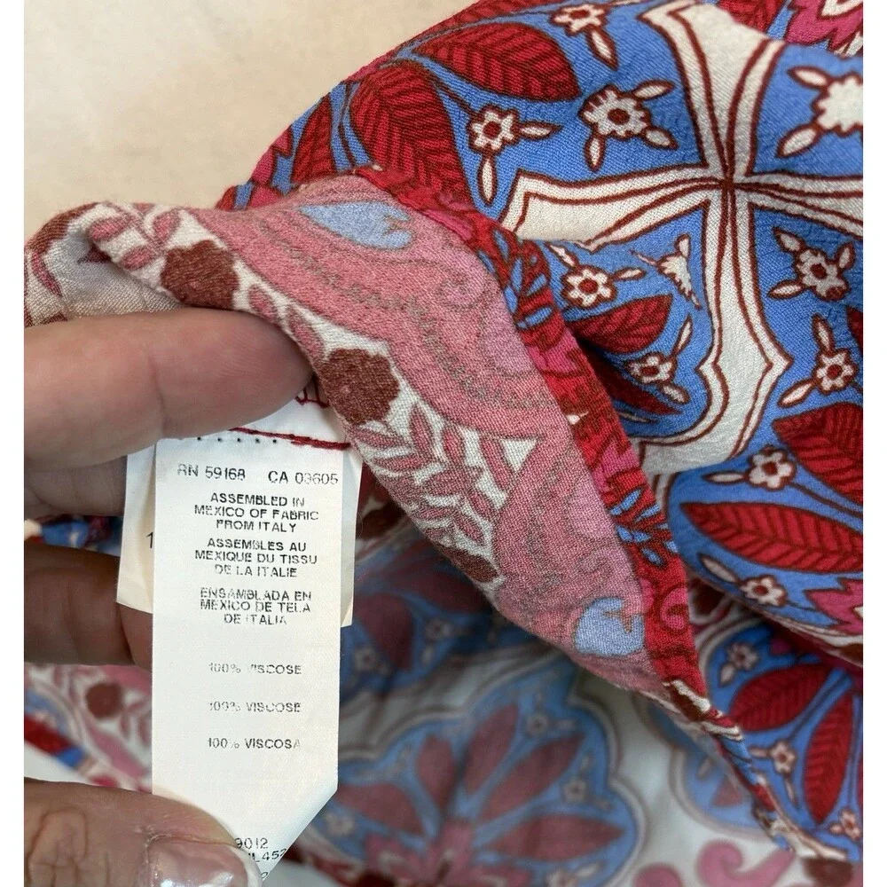 Karen Kane L Boho Medallion Print Split V-Neck Tie Blouse 3/4 Sleeve Viscose